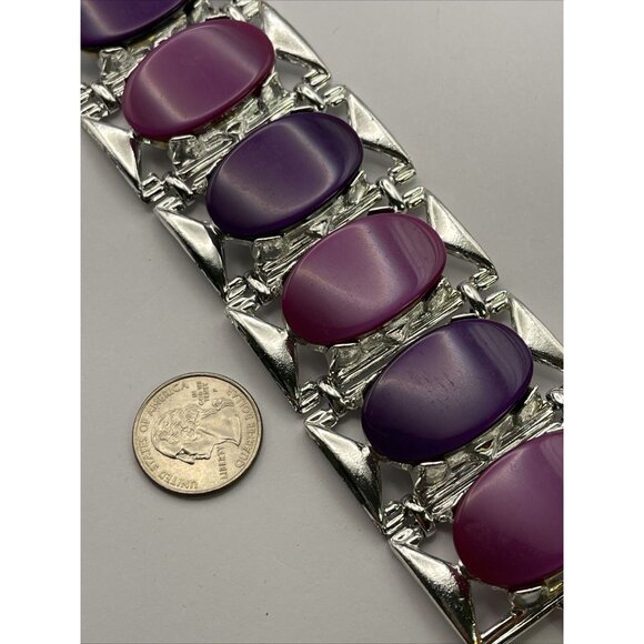 Vintage Bracelet Estate Signed DAM Lucite Chunky Runway Pink Purple 7” Heavy - Picture 10 of 10